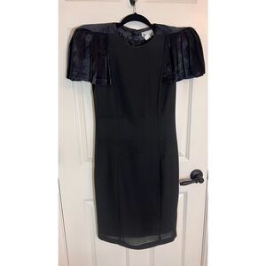 Patra Womens Black Vintage Lined Button Back Padded Shoulder Midi Dress Size 8
